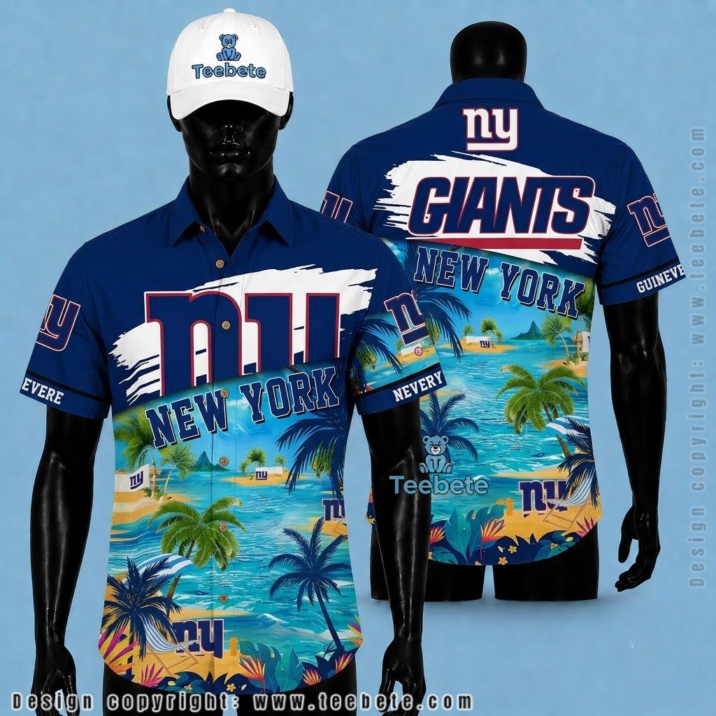 New York Giants Hawaiian Shirt Personalized Name Tropical Island Beach