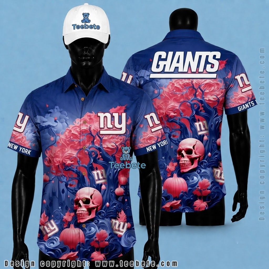 New York Giants Hawaiian Shirt Skull Pumpkin