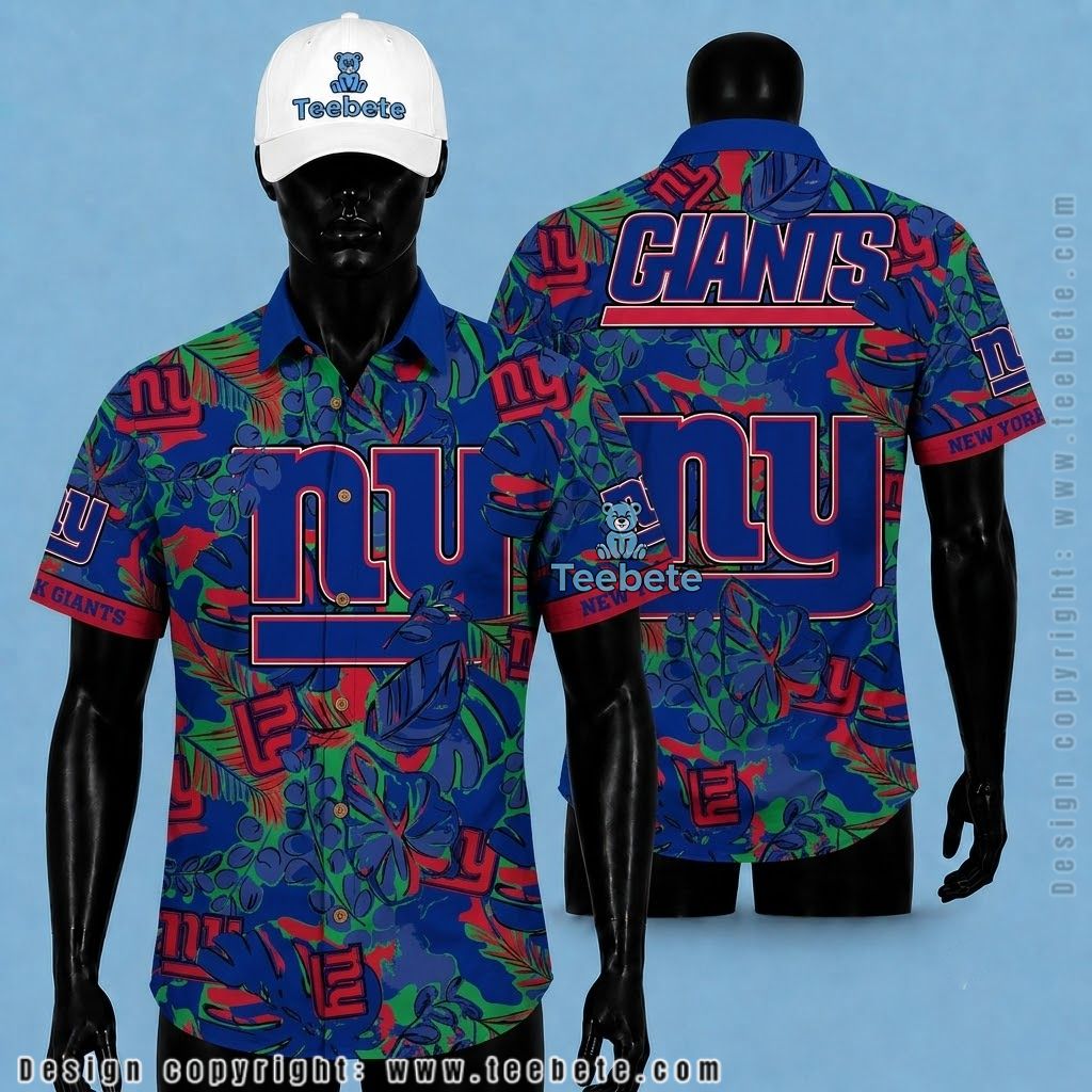 New York Giants Hawaiian Shirt Tropical Floral