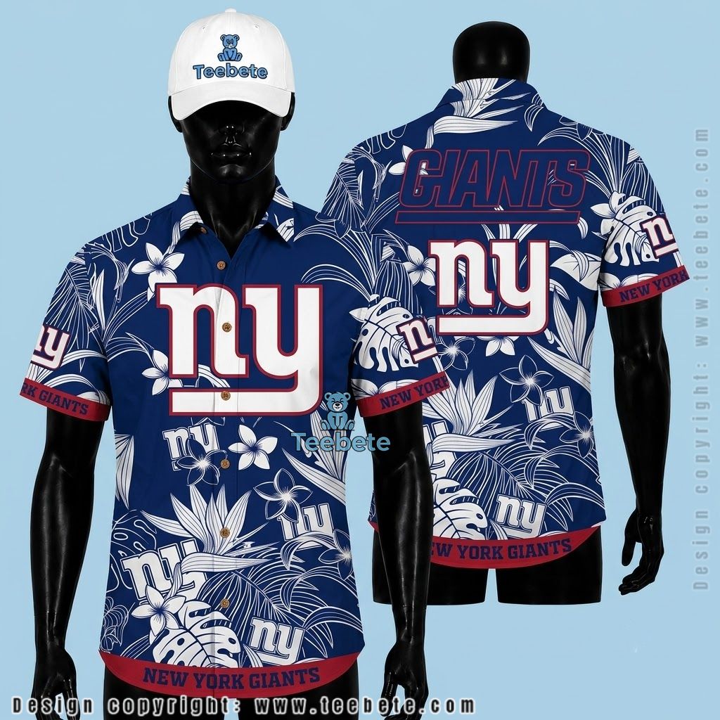 New York Giants Hawaiian Shirt White Botanical