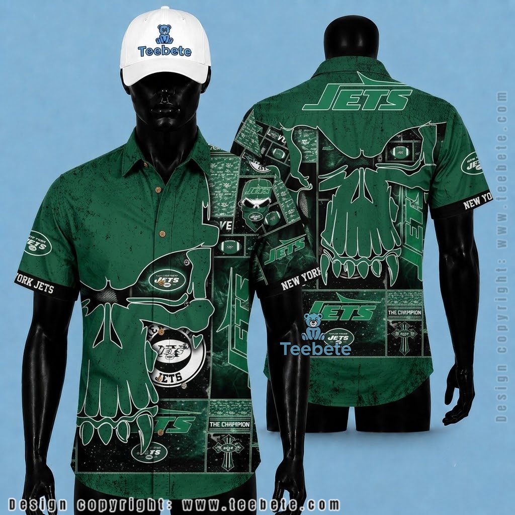 New York Jets Hawaiian Shirt Champion Skull
