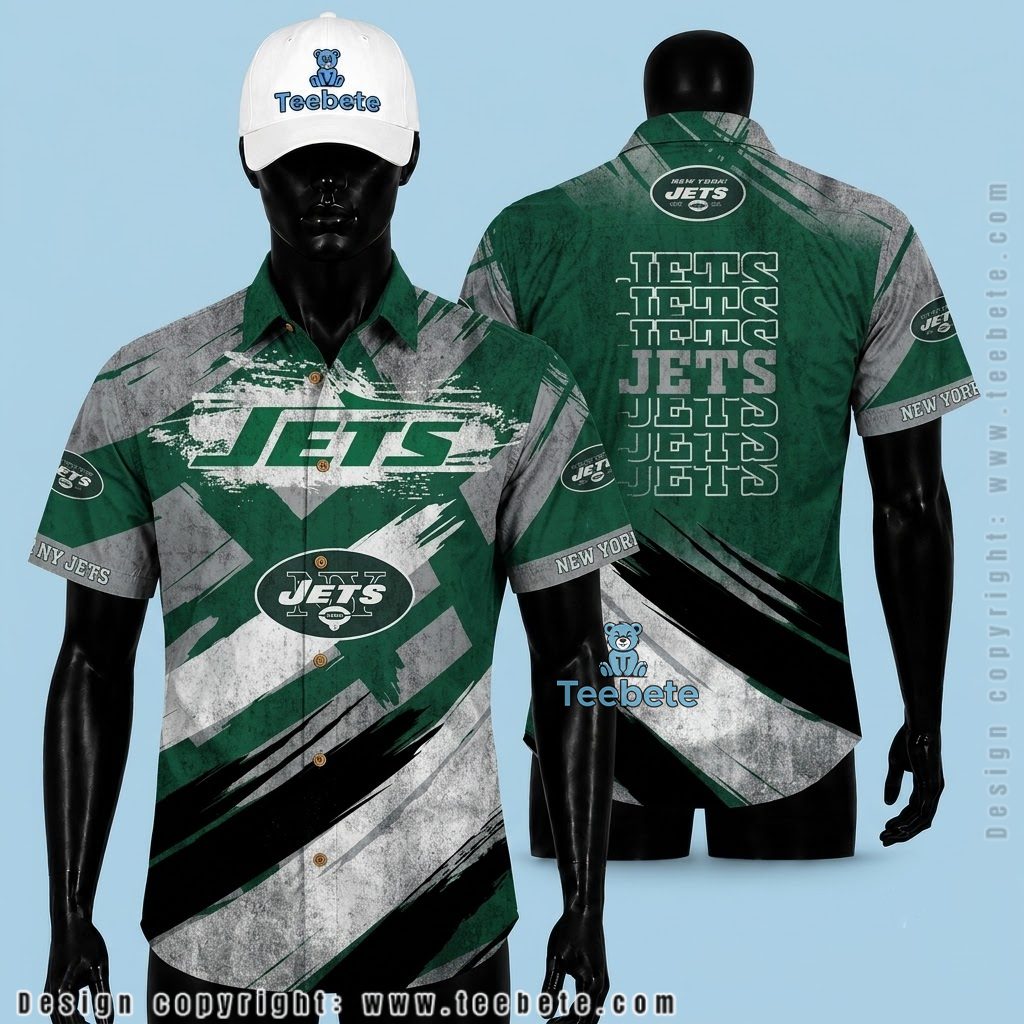 New York Jets Hawaiian Shirt Grunge Brushstroke