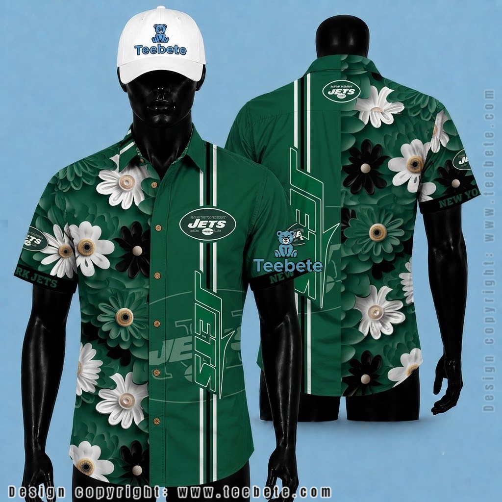 New York Jets Hawaiian Shirt Monochrome Daisy