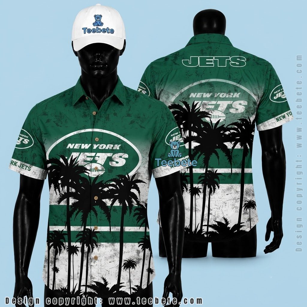 New York Jets Hawaiian Shirt Palm Silhouette