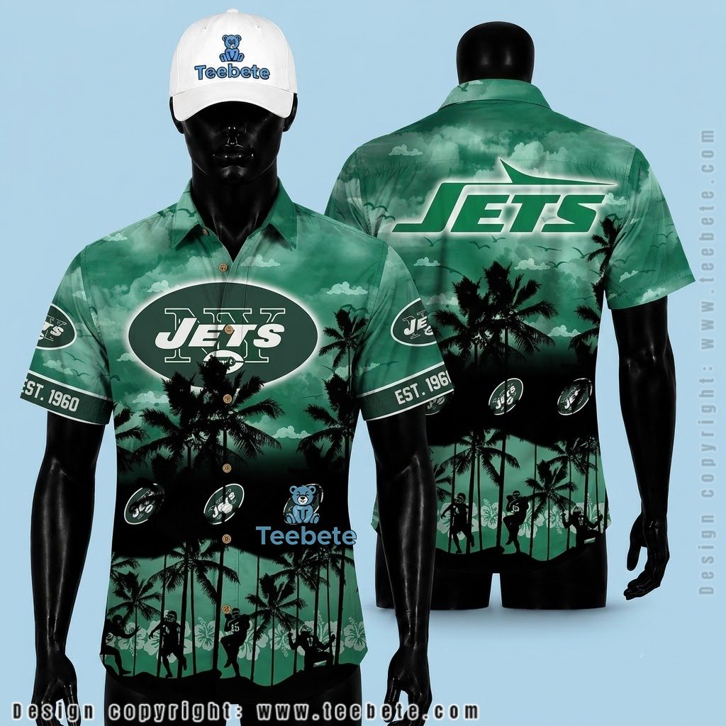 New York Jets Hawaiian Shirt Silhouette Palm
