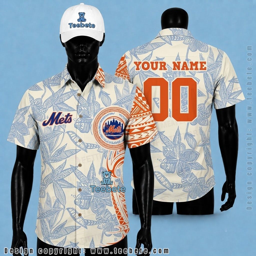 New York Mets Aloha Shirt Polynesian Leaf