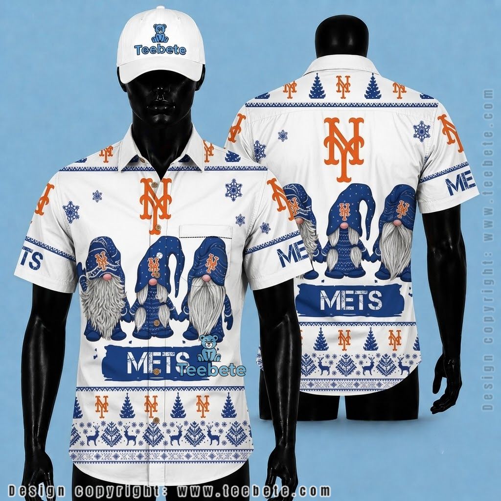 New York Mets Button Up Shirt Christmas Gnome