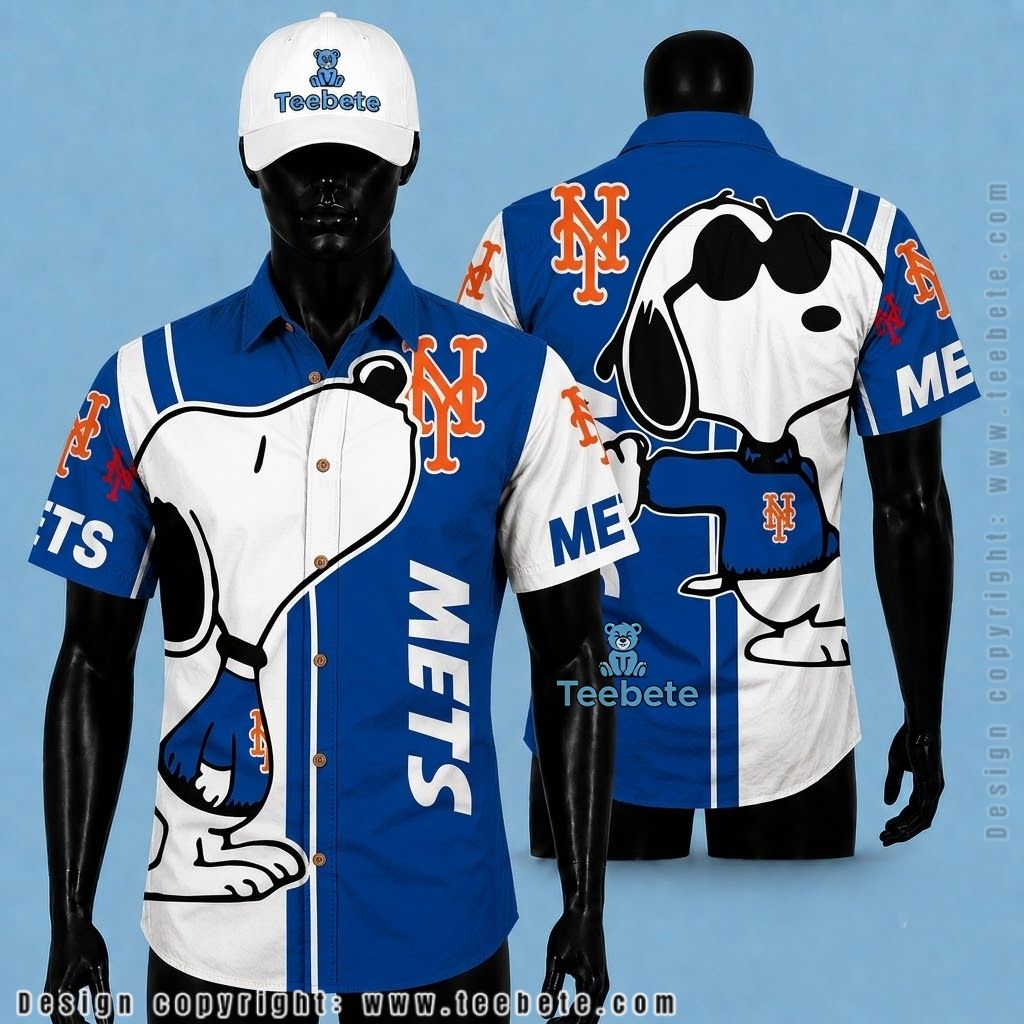 New York Mets Button Up Shirt Snoopy Cool