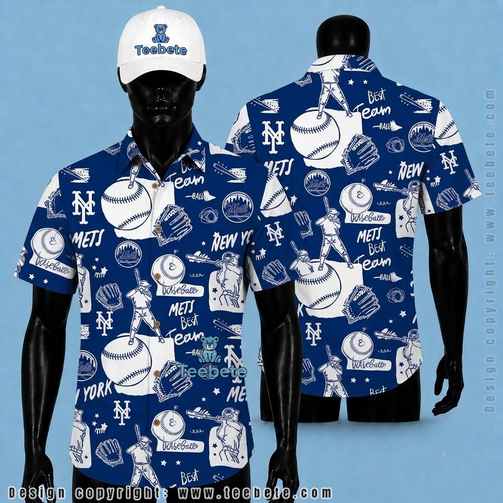 New York Mets Hawaiian Shirt Baseball Sketch