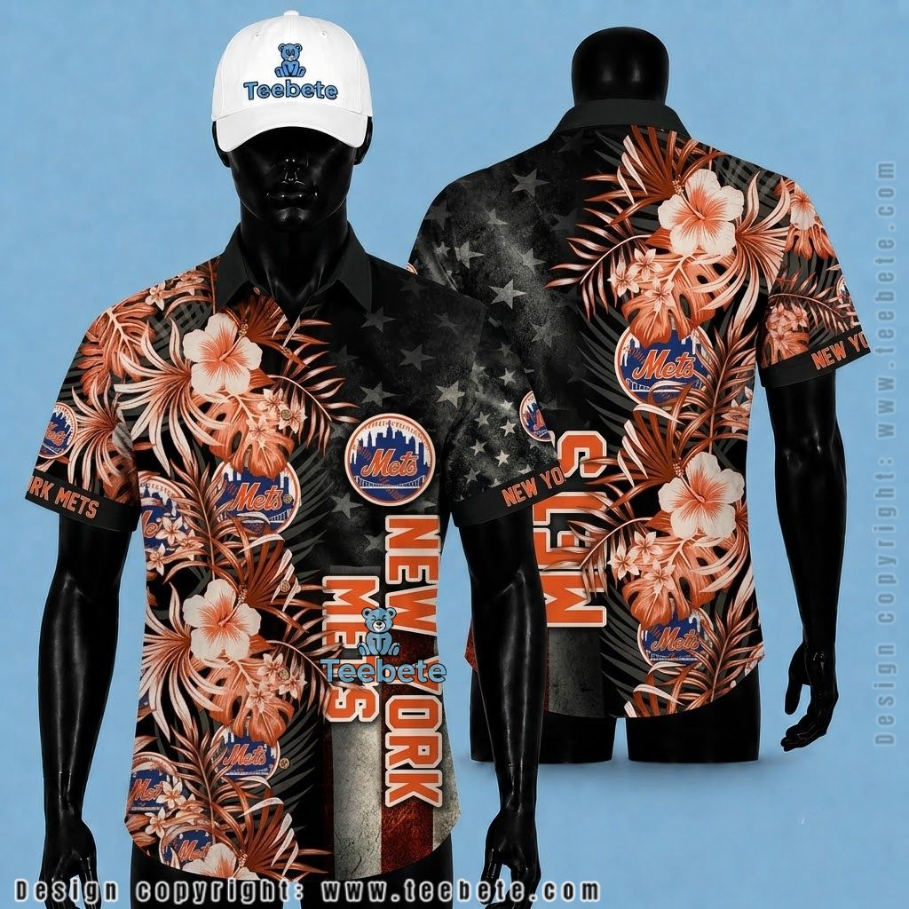 New York Mets Hawaiian Shirt Dark Floral
