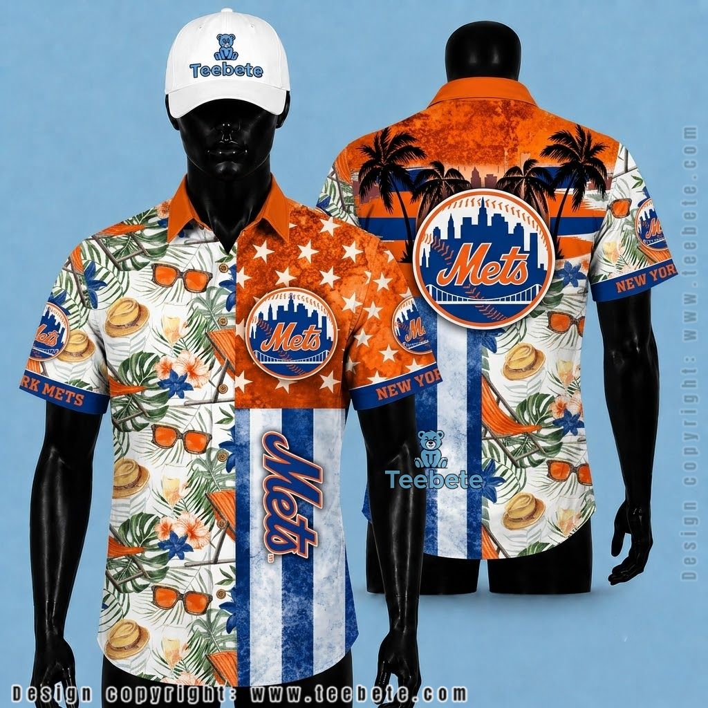 New York Mets Hawaiian Shirt Floral Striped