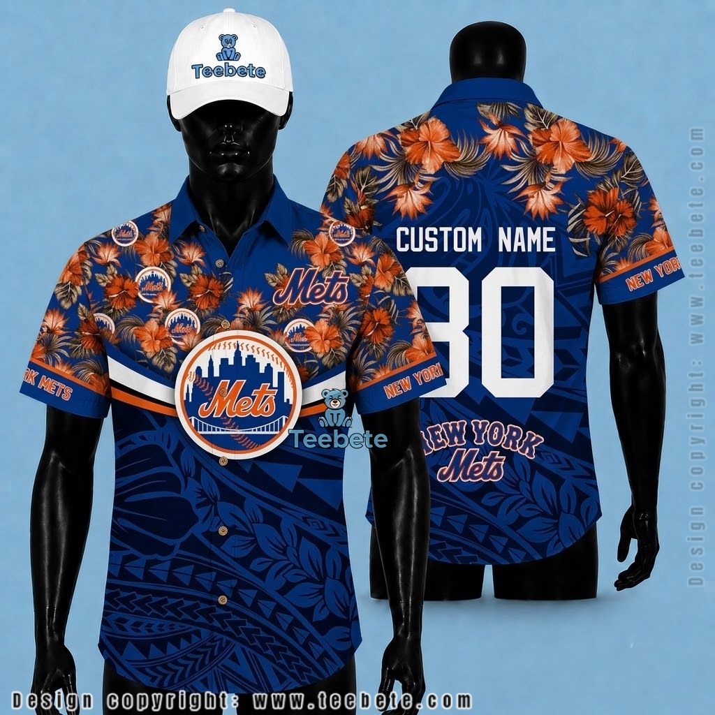 New York Mets Hawaiian Shirt Hibiscus Tribal