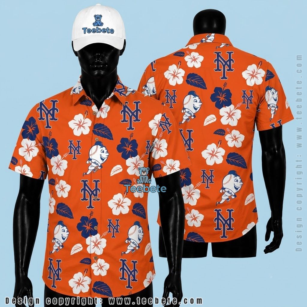 New York Mets Hawaiian Shirt Mr Met Hibiscus