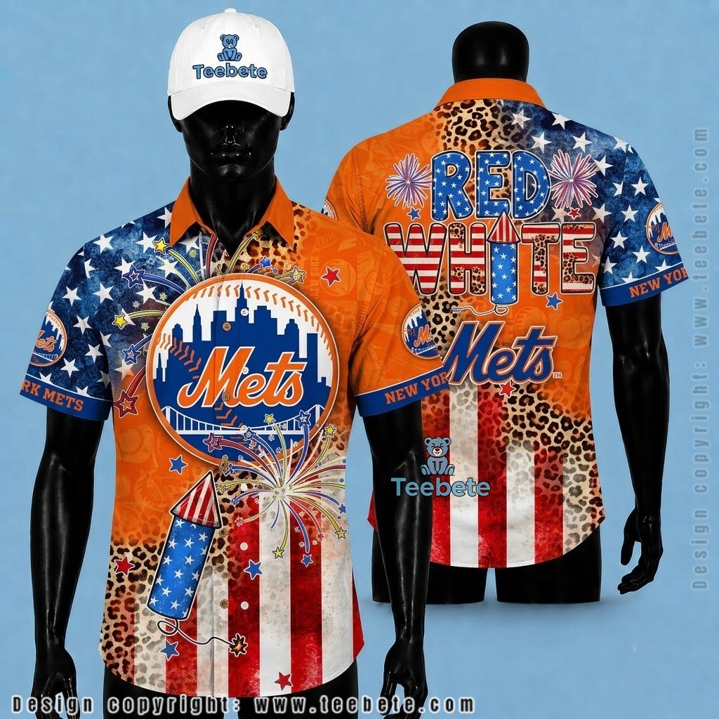 New York Mets Hawaiian Shirt Patriotic Leopard