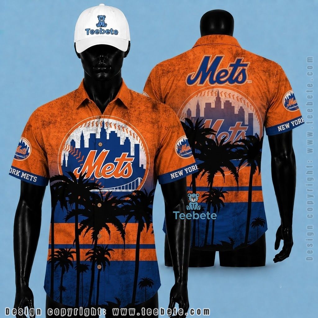 New York Mets Hawaiian Shirt Sunset Silhouette