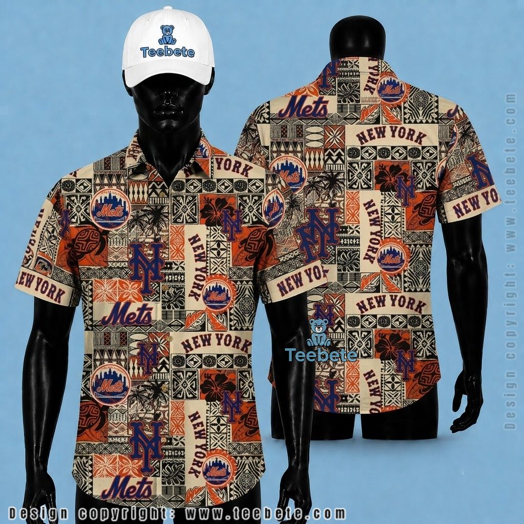 New York Mets Hawaiian Shirt Tiki Patchwork