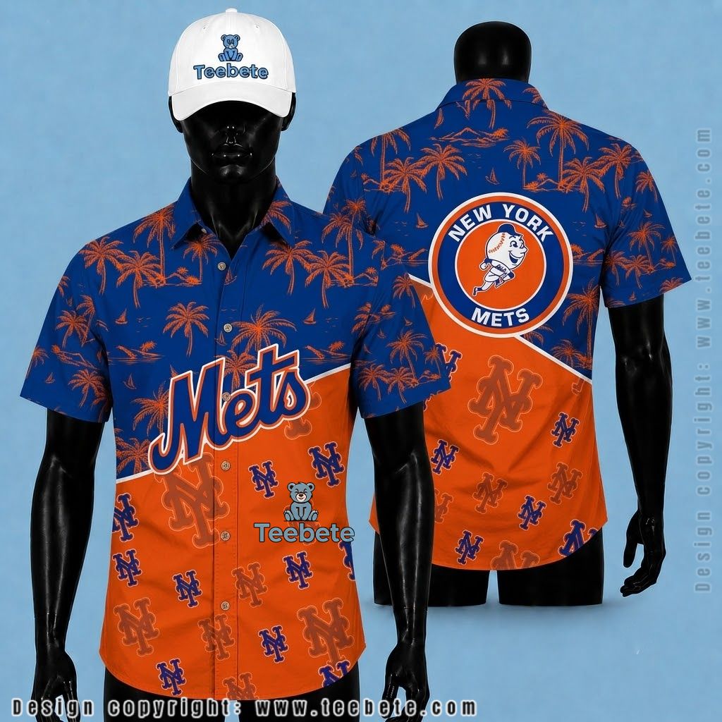New York Mets Hawaiian Shirt Two Tone Palm