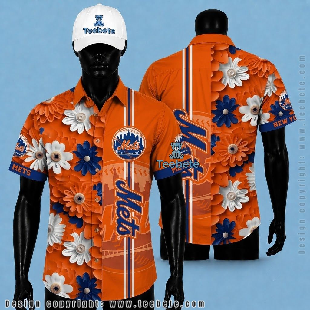 New York Mets Tropical Shirt Orange Daisy