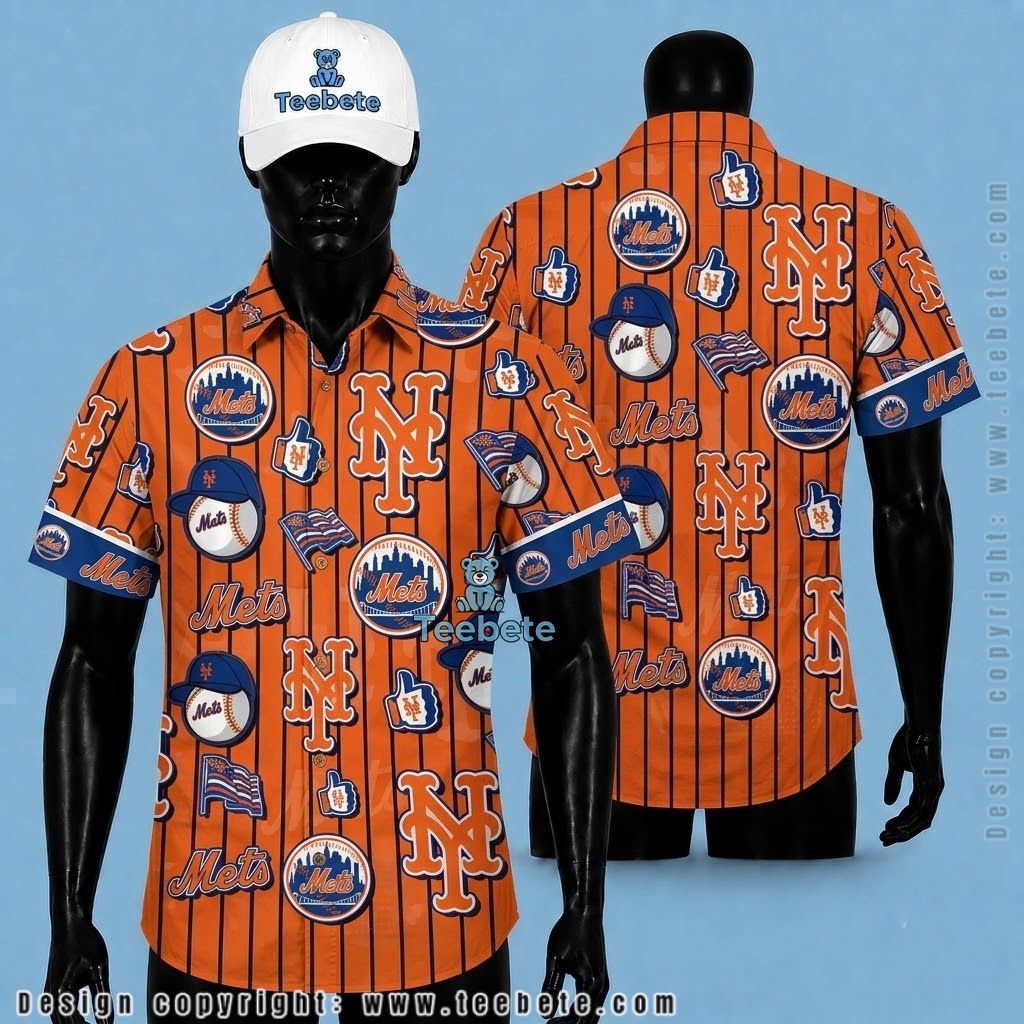 New York Mets Tropical Shirt Pinstripe Logo