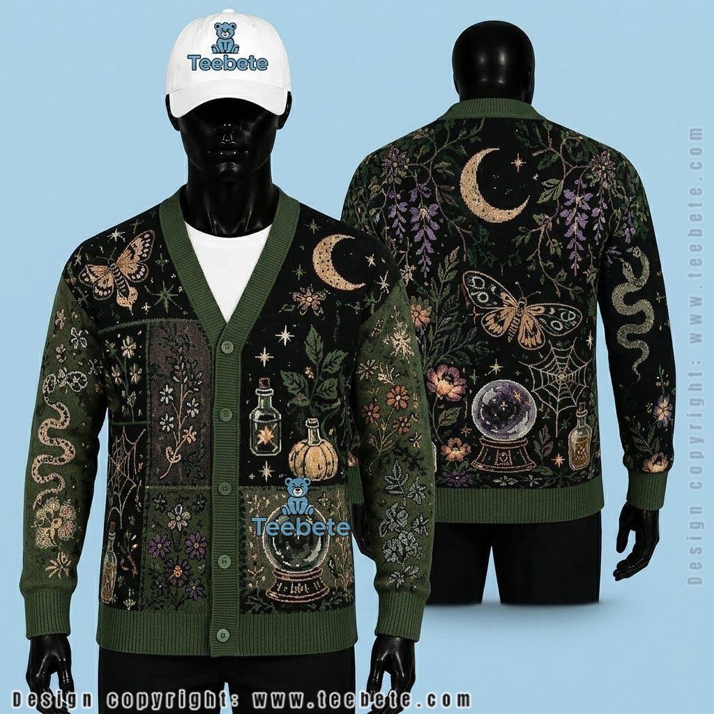 Olive Halloween Cardigan Crystal Moth And Snake