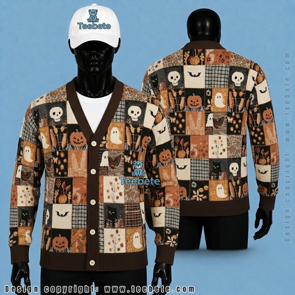 Patchwork Halloween Cardigan Leopard Skull Print
