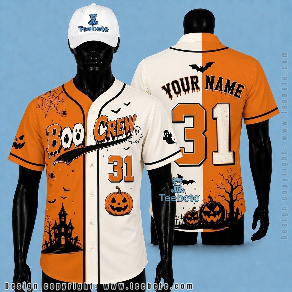Personalized Boo Crew Baseball Jersey Halloween Two Tone Pumpkin