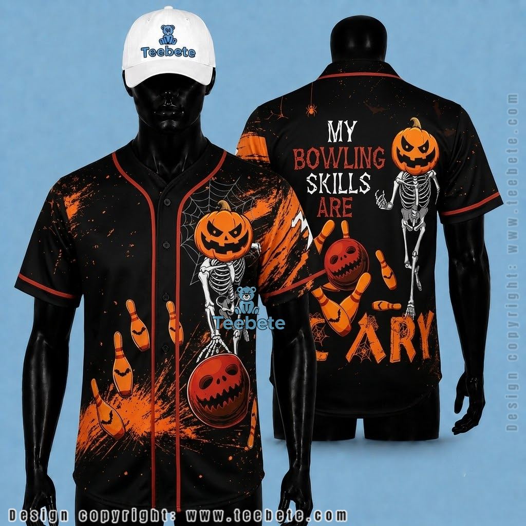 Personalized Bowling Skeleton Halloween Baseball Jersey Scary