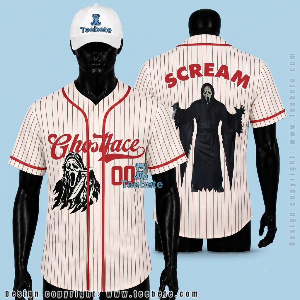 Personalized Ghostface Baseball Jersey Halloween Red White