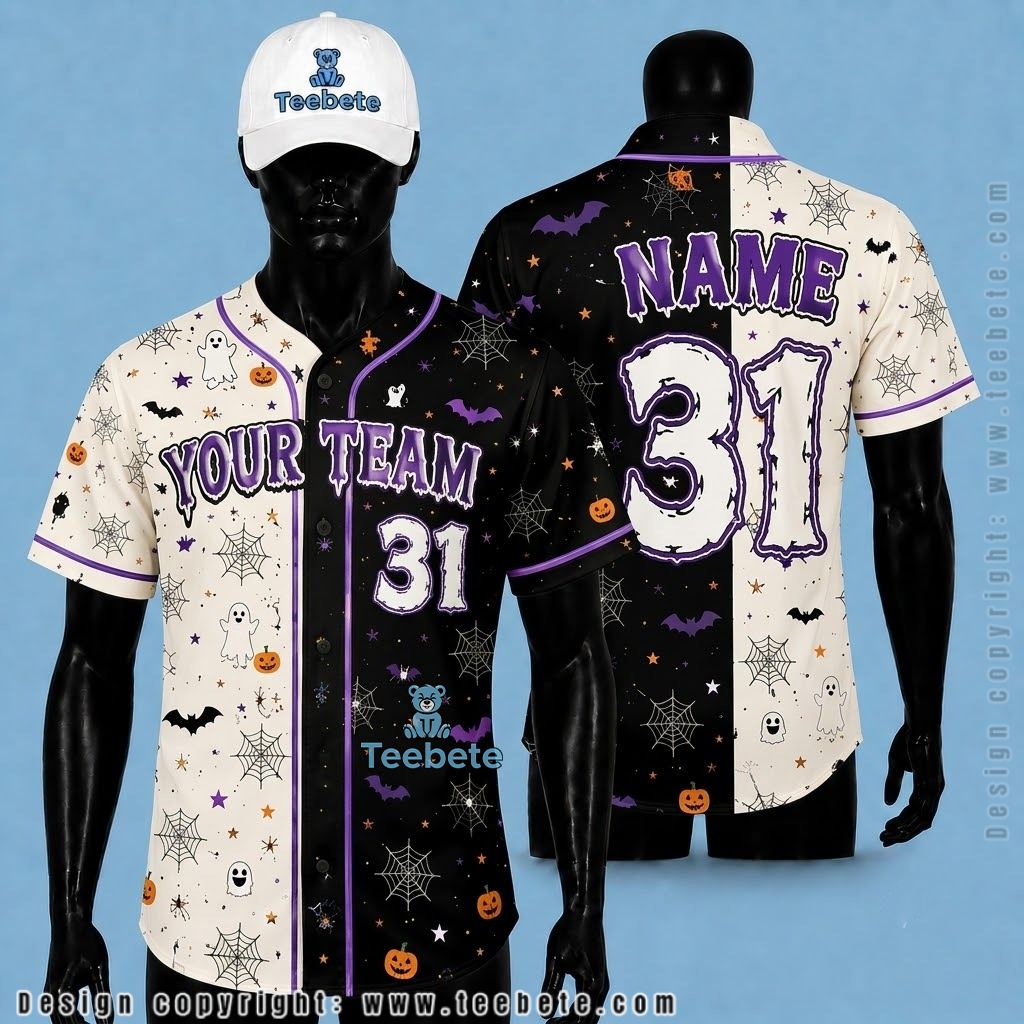 Personalized Halloween Baseball Jersey Ghost Bat Two Tone