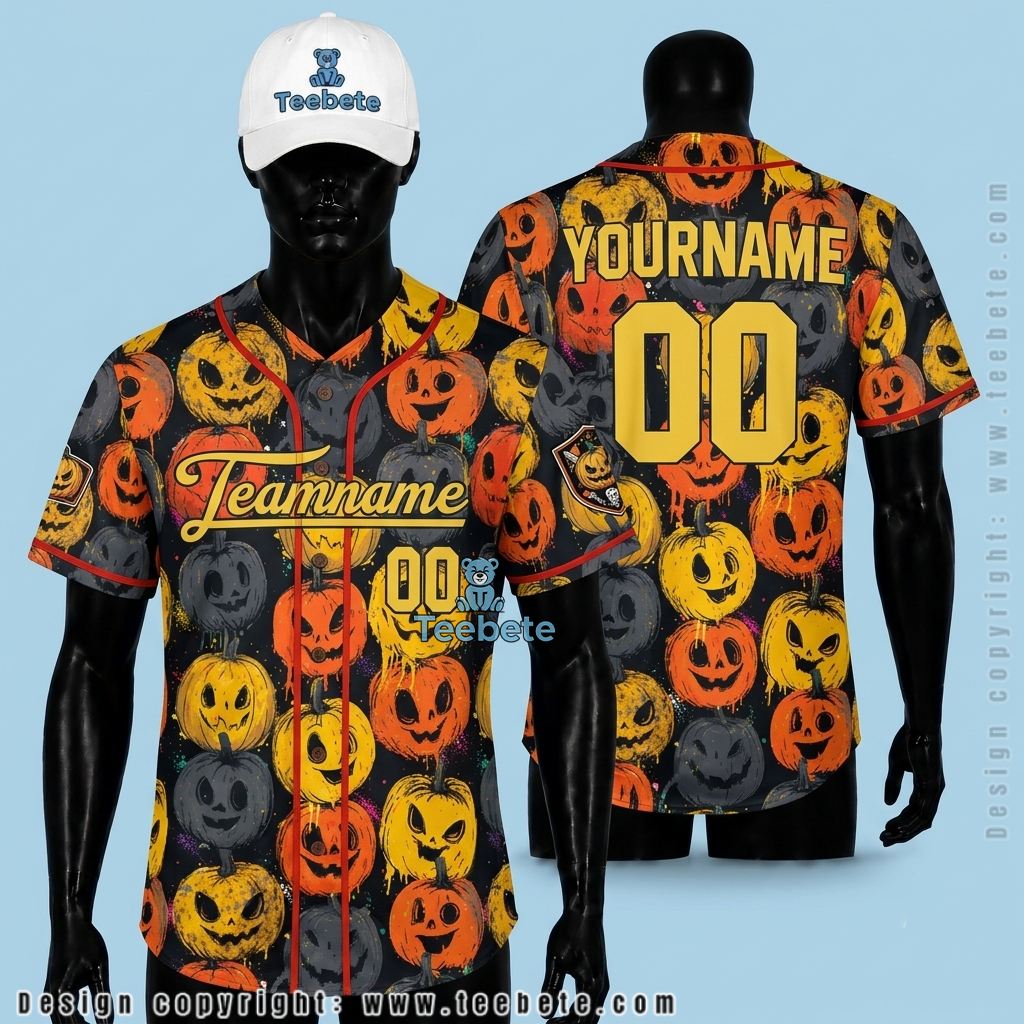 Personalized Halloween Baseball Jersey Jack O Lantern Pumpkin