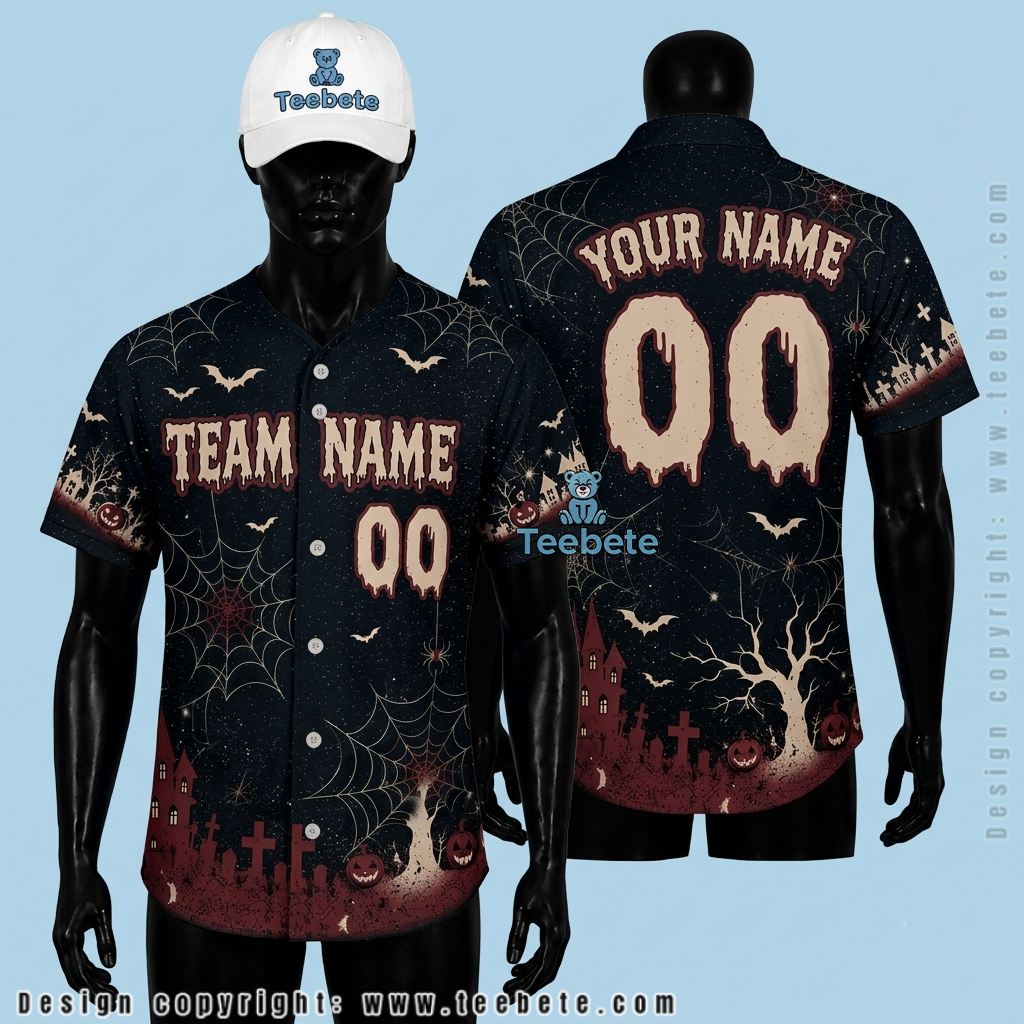 Personalized Halloween Baseball Jersey Kids Spider Web Black