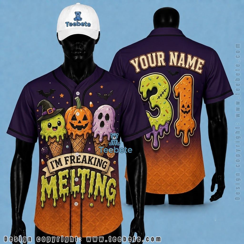 Personalized Halloween Baseball Jersey Melting Ice Cream Purple