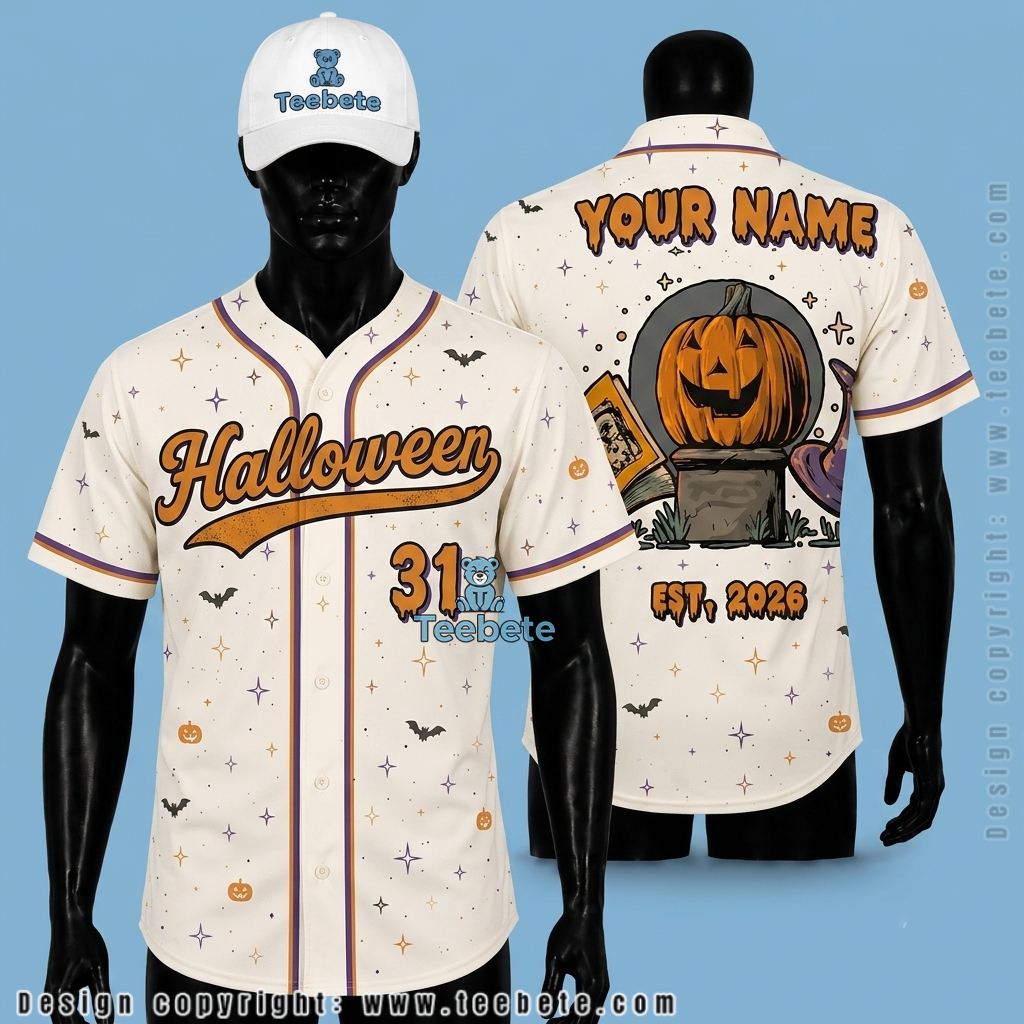 Personalized Halloween Baseball Jersey Pumpkin Head Graveyard Personalized Halloween Baseball Jersey Pumpkin Head Graveyard