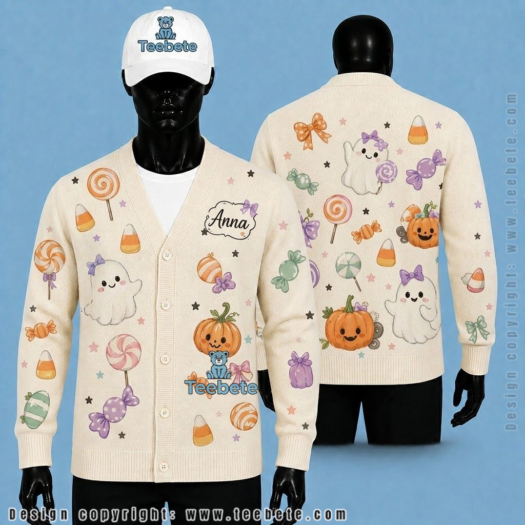 Patchwork Halloween Cardigan Scarecrow And Black Cat