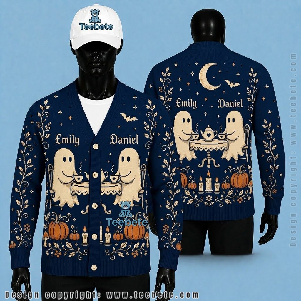 Personalized Halloween Cardigan Ghostly Tea Party