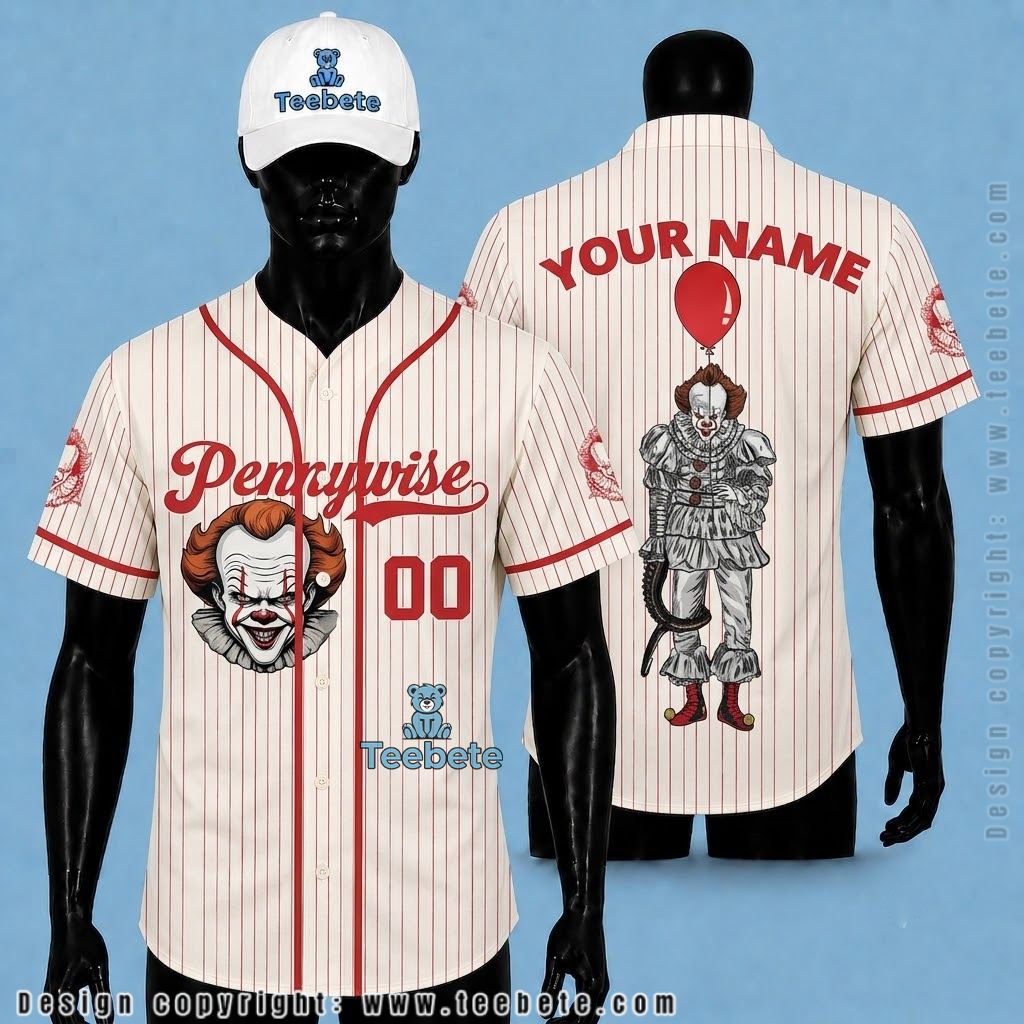 Personalized Pennywise Baseball Jersey Halloween Red White