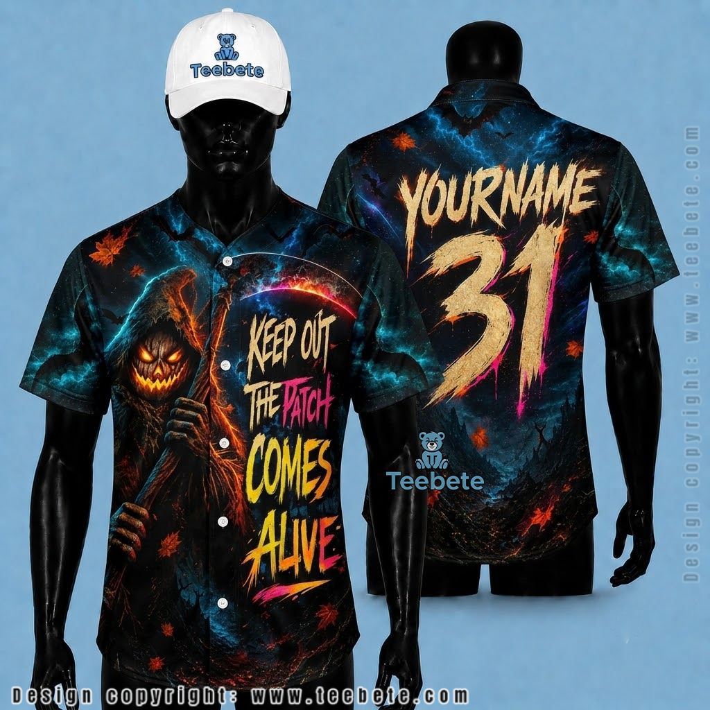 Personalized Pumpkin Reaper Baseball Jersey Halloween Keep Out