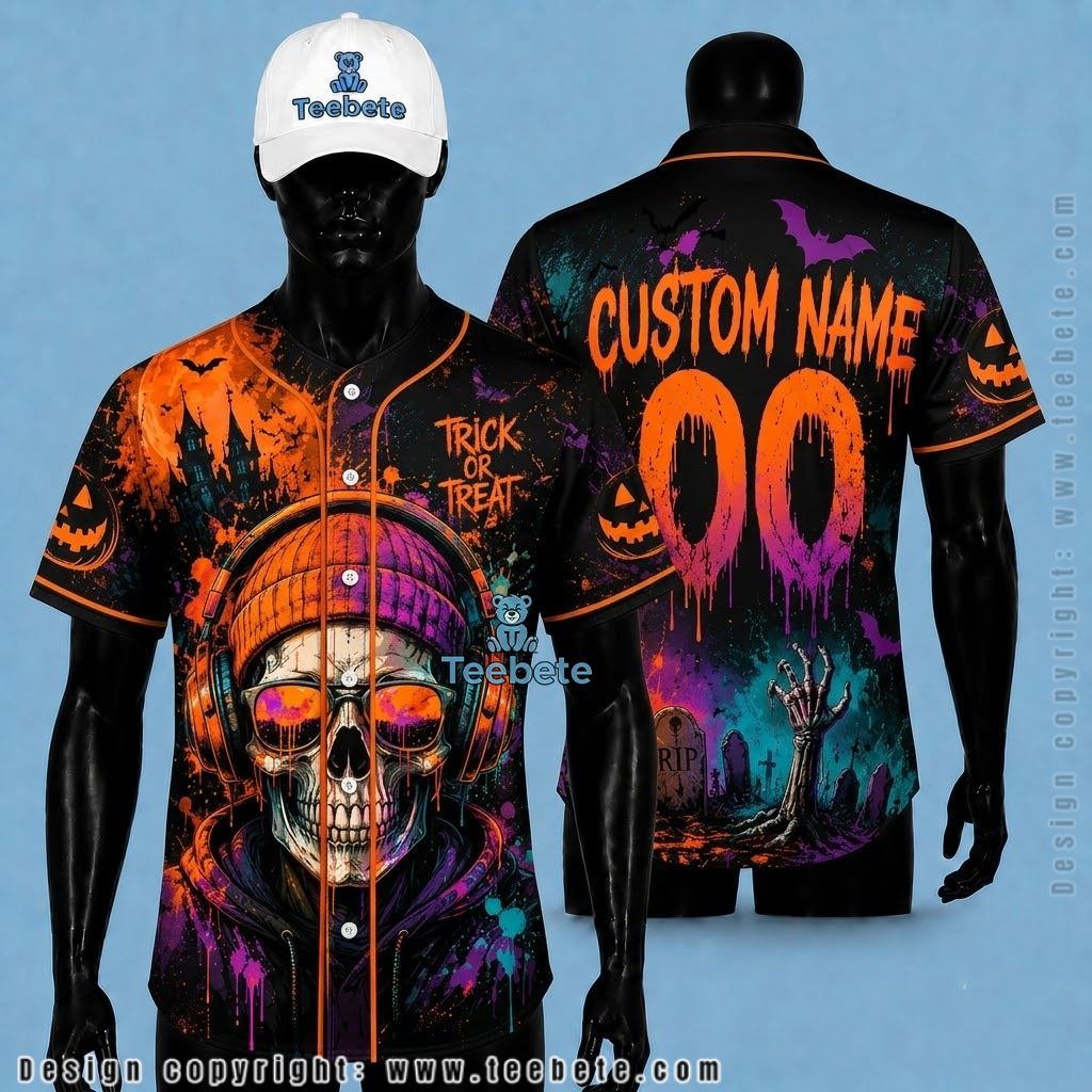 Personalized Skull Baseball Jersey Halloween Trick Or Treat