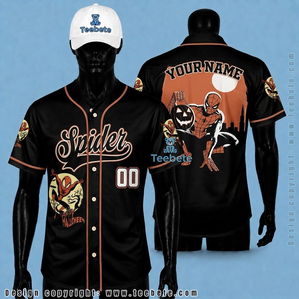 Personalized Spider Halloween Baseball Jersey Pumpkin City Orange