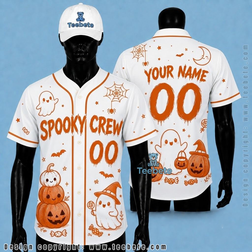 Personalized Spooky Crew Halloween Baseball Jersey Ghost Pumpkin