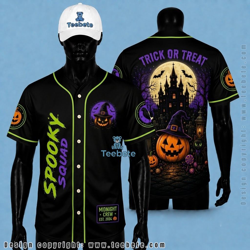 Personalized Spooky Squad Baseball Jersey Halloween Black