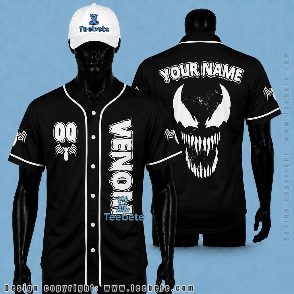 Personalized Venom Baseball Jersey Halloween Black White