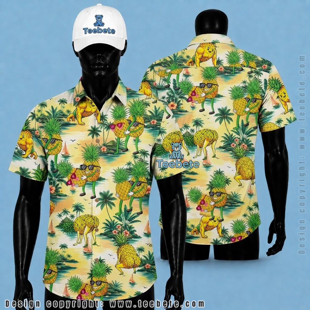 Pineapple Hawaiian Shirt Funny Cartoon Beach Island