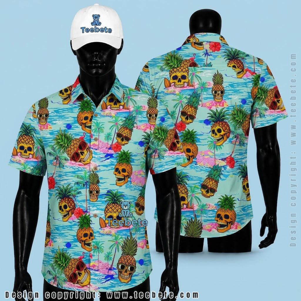 Mickey Mouse Tropical Shirt Teal Floral Hibiscus Print