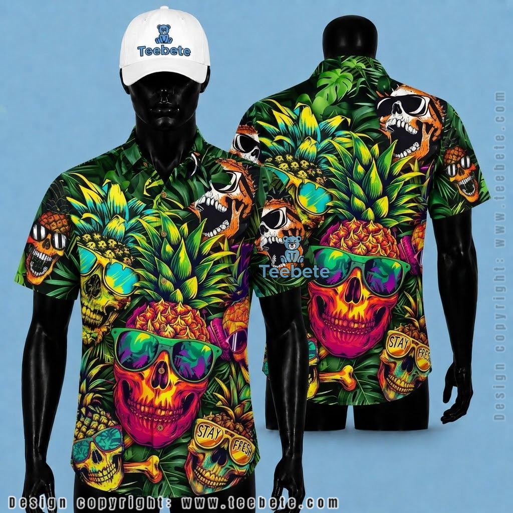 Pineapple Hawaiian Shirt Skull Island Turquoise Beach Pineapple Hawaiian Shirt Skull Island Turquoise Beach