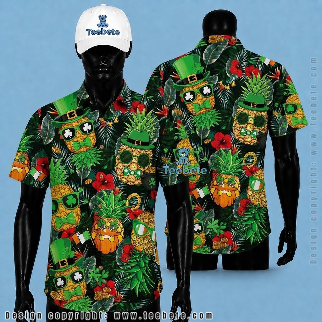 Pineapple Hawaiian Shirt St Patrick Shamrock Leprechaun