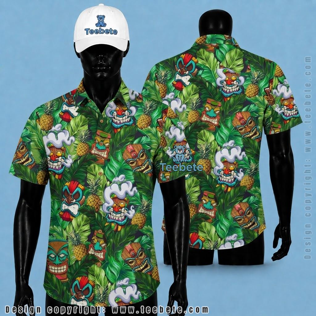 Pineapple Tropical Shirt Tiki Mask Tropical Leaf