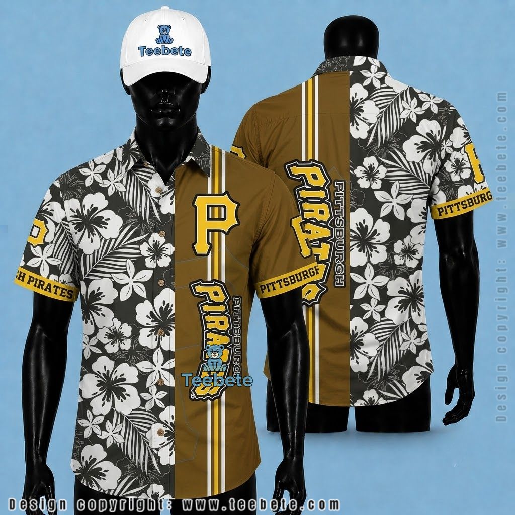 Pittsburgh Pirates Aloha Shirt Hibiscus Monochrome
