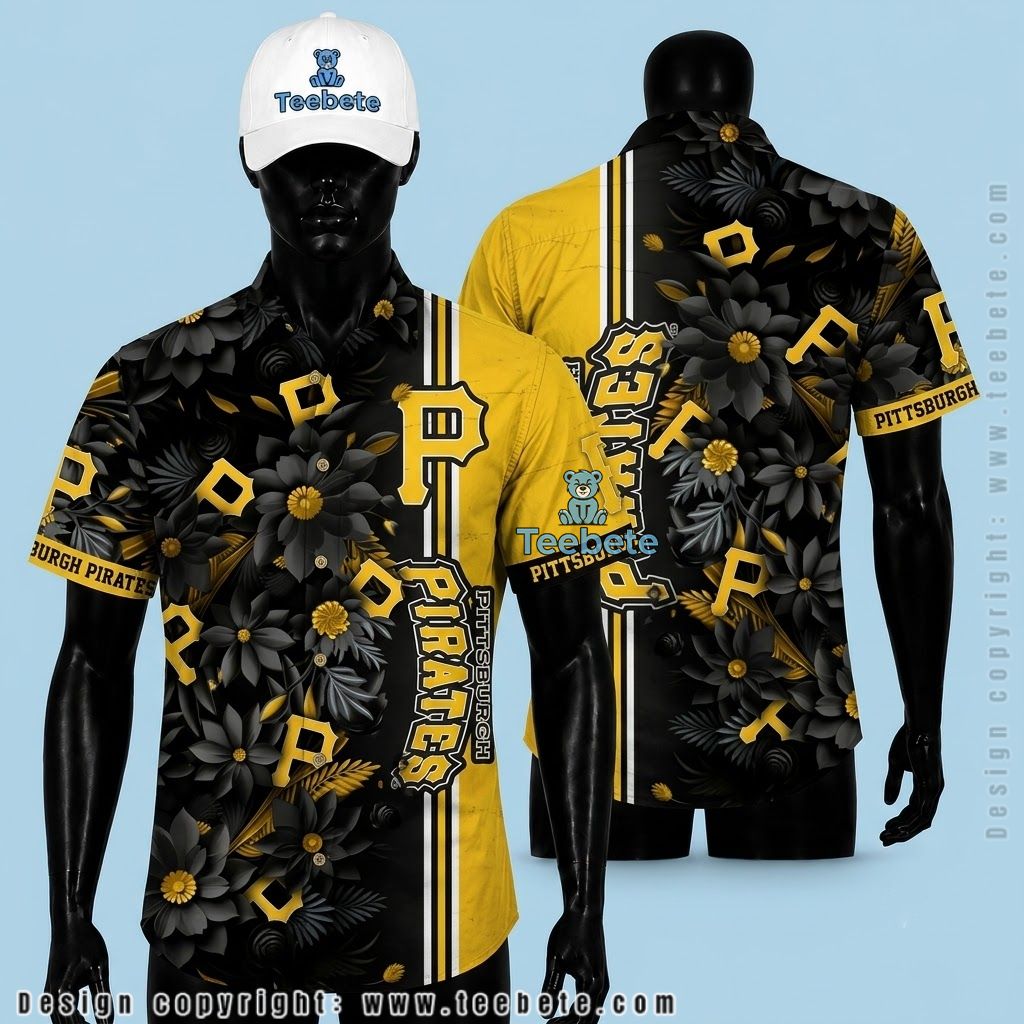 Pittsburgh Pirates Hawaiian Shirt Black Gold Wildflower