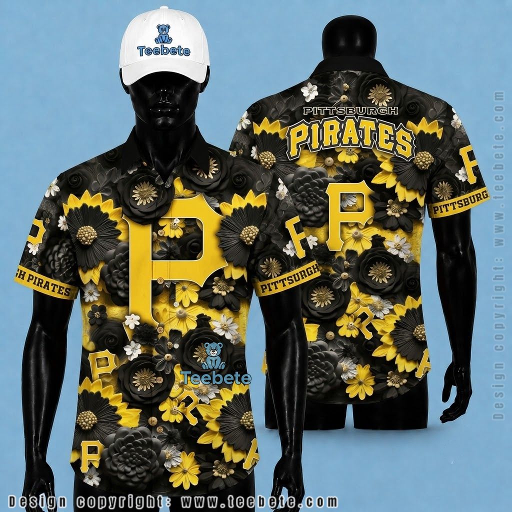 Pittsburgh Pirates Hawaiian Shirt Black Sunflower